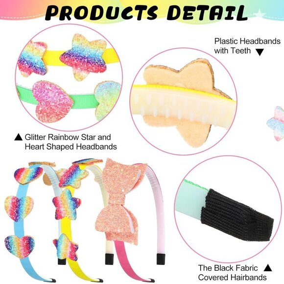 Girls Glitter Headbands Bulk 24 Pack Sequin Plastic Hair Accessories for Kids